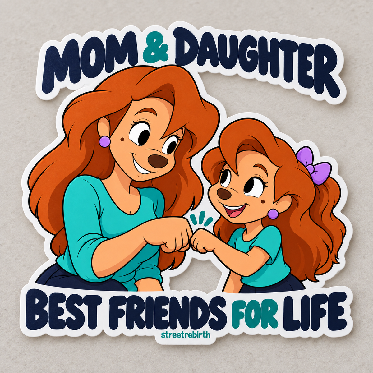 4 inch matte vinyl mom daughter best friends for life sticker with illustrated fist bump
