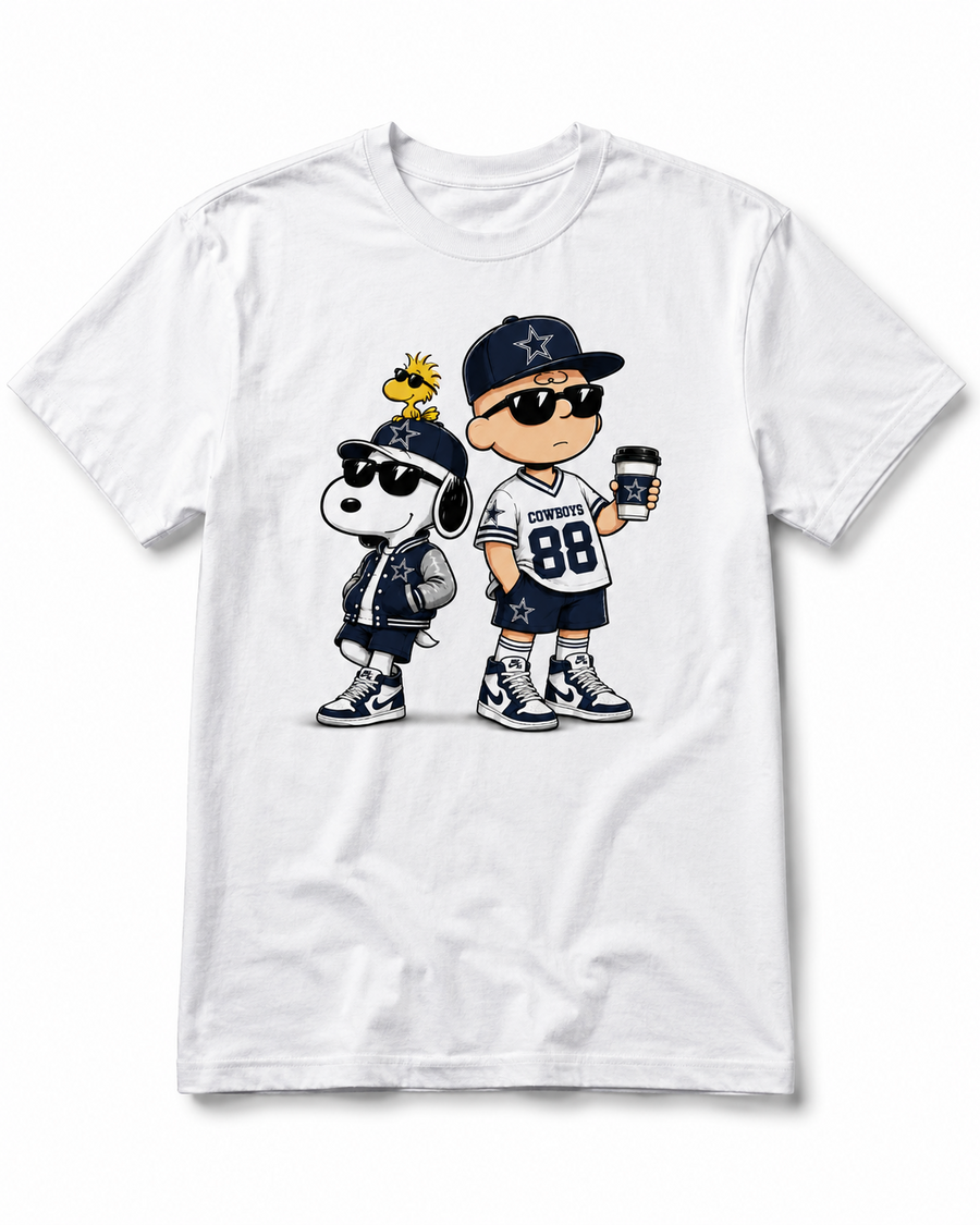 Navy star football fan duo graphic on white T-shirt