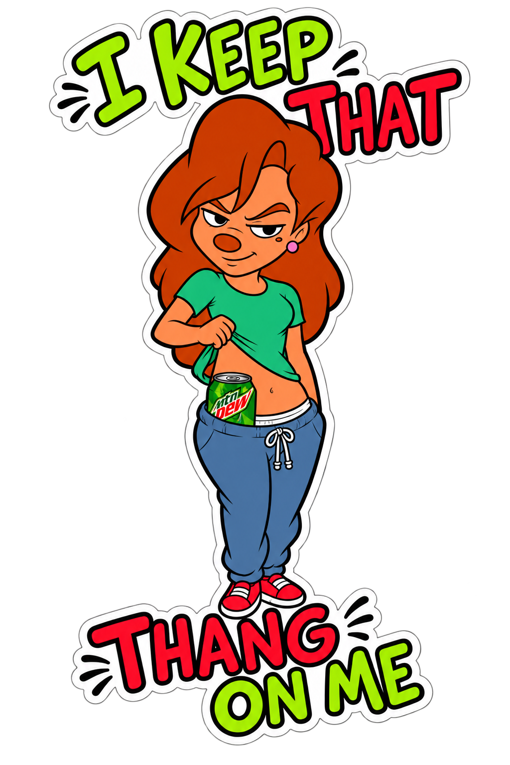 Neon green retro cartoon woman 4 inch vinyl sticker