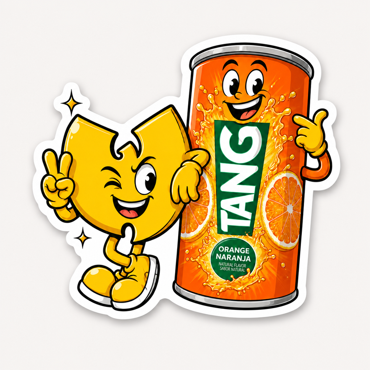 Orange drink hip-hop mascot die-cut vinyl sticker mockup