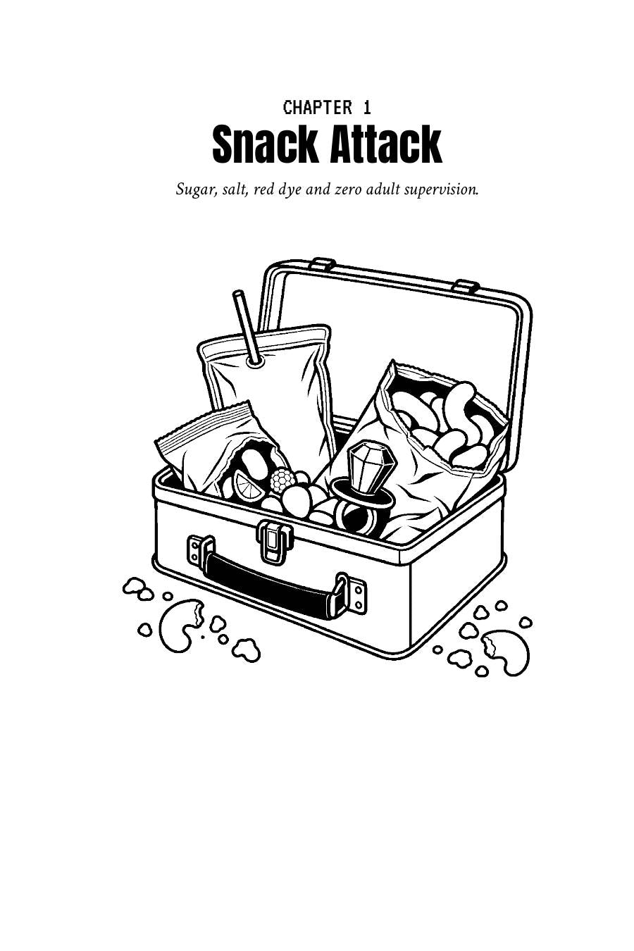 Snack Attack chapter opener page from Pause Your Business 90s nostalgia trivia ebook