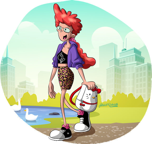 Pepper Ann Hello Kitty Bag Sticker – 90s Cartoon Mashup Vinyl Decal – Nostalgia Fan Art Collectible, Waterproof for Laptop, Hydro Flask, Car, Journal