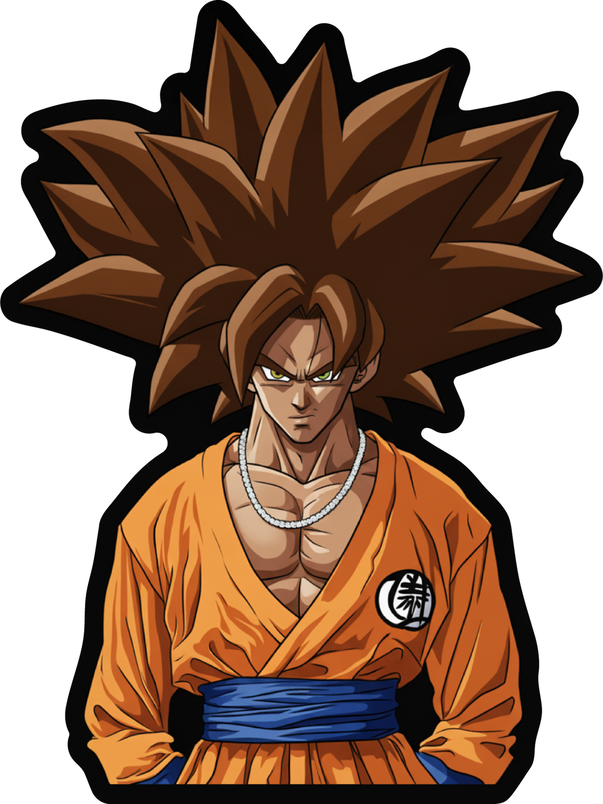 Goku Street Warrior Saiyan Sticker | Urban Anime Guy Vinyl Decal | Muscle Z-Fighter with Silver Chain | Weatherproof Car &amp; Laptop Sticker