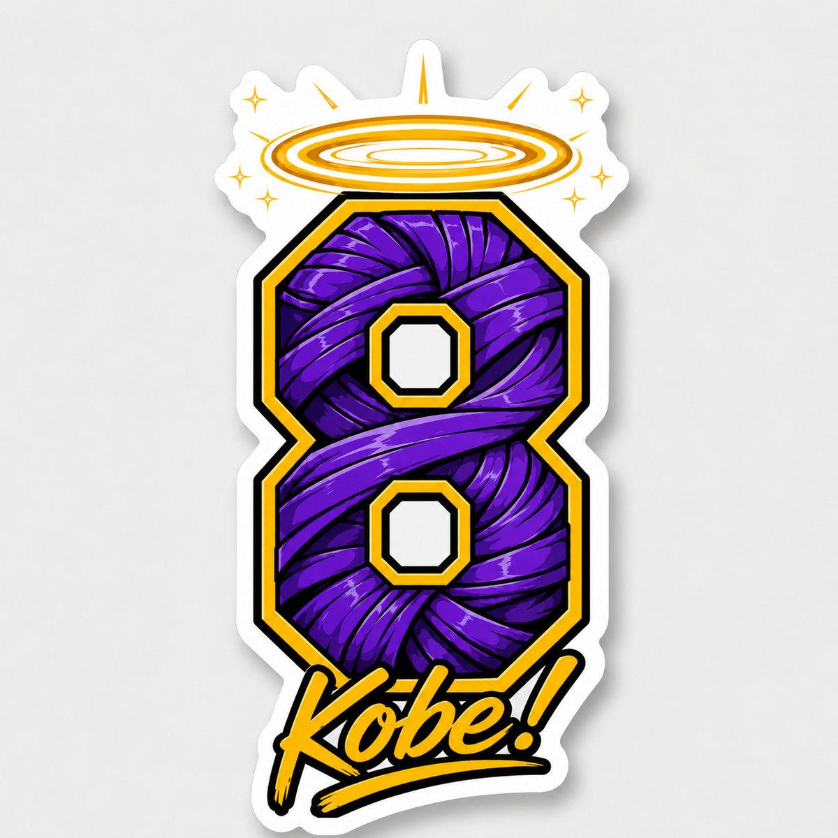 Purple and gold number 8 with halo tribute 4 inch vinyl sticker