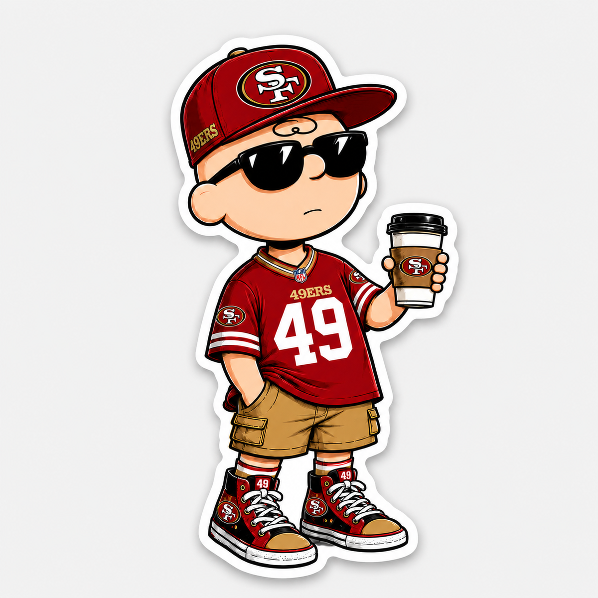 Red and gold football coffee fan die-cut sticker