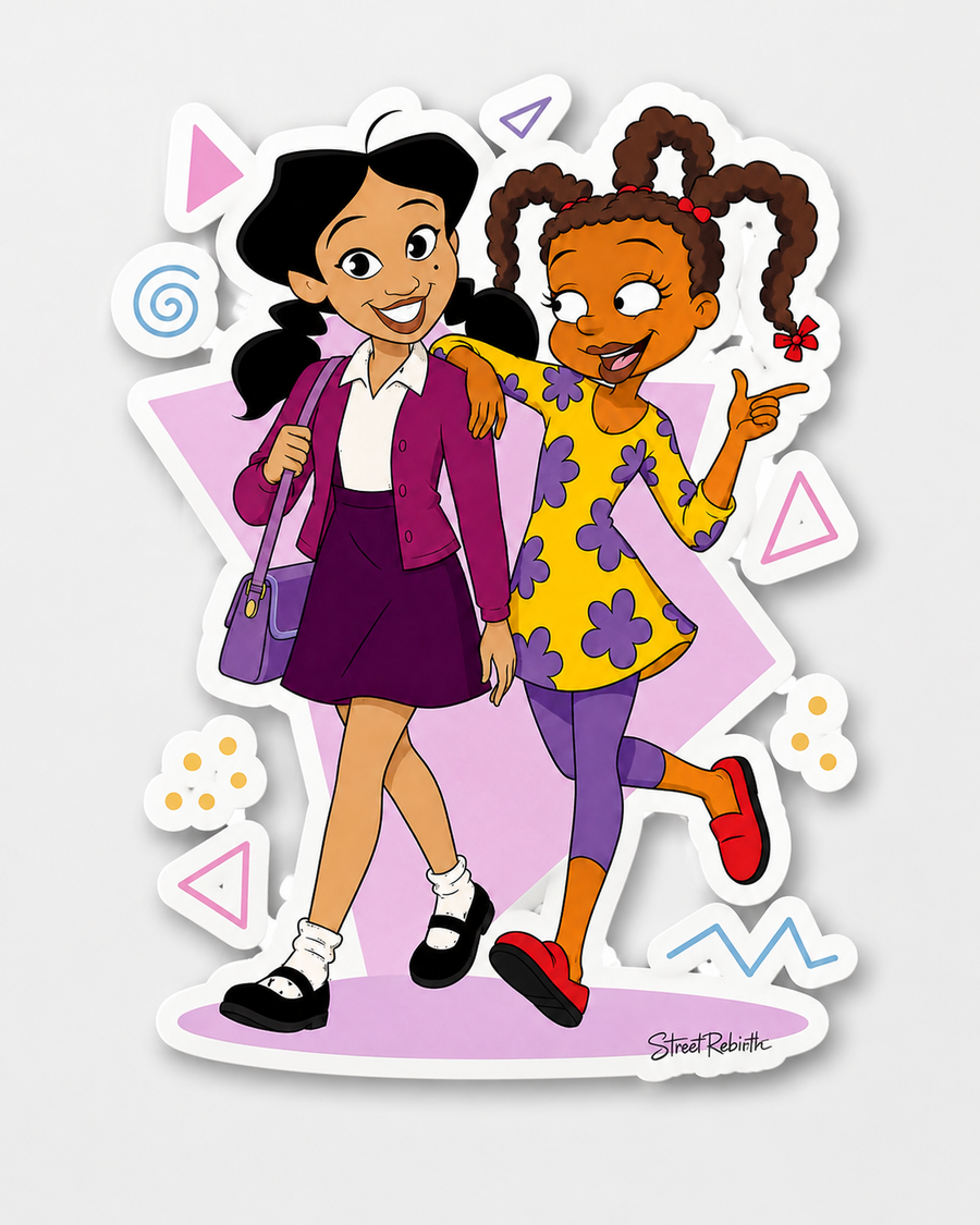 Retro best friends cartoon friendship die-cut sticker mockup