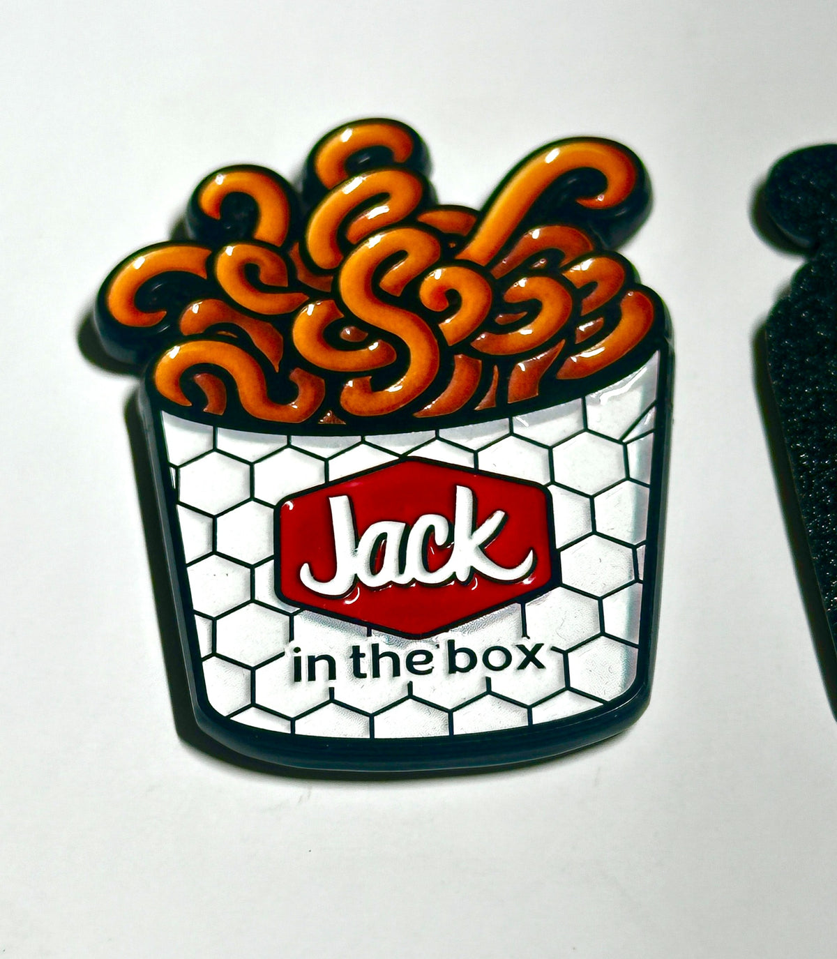 retro curly fries fast food enamel pin front view