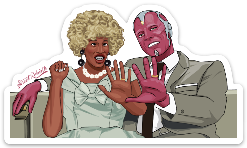 Retro sitcom couple mashup 4 inch vinyl sticker