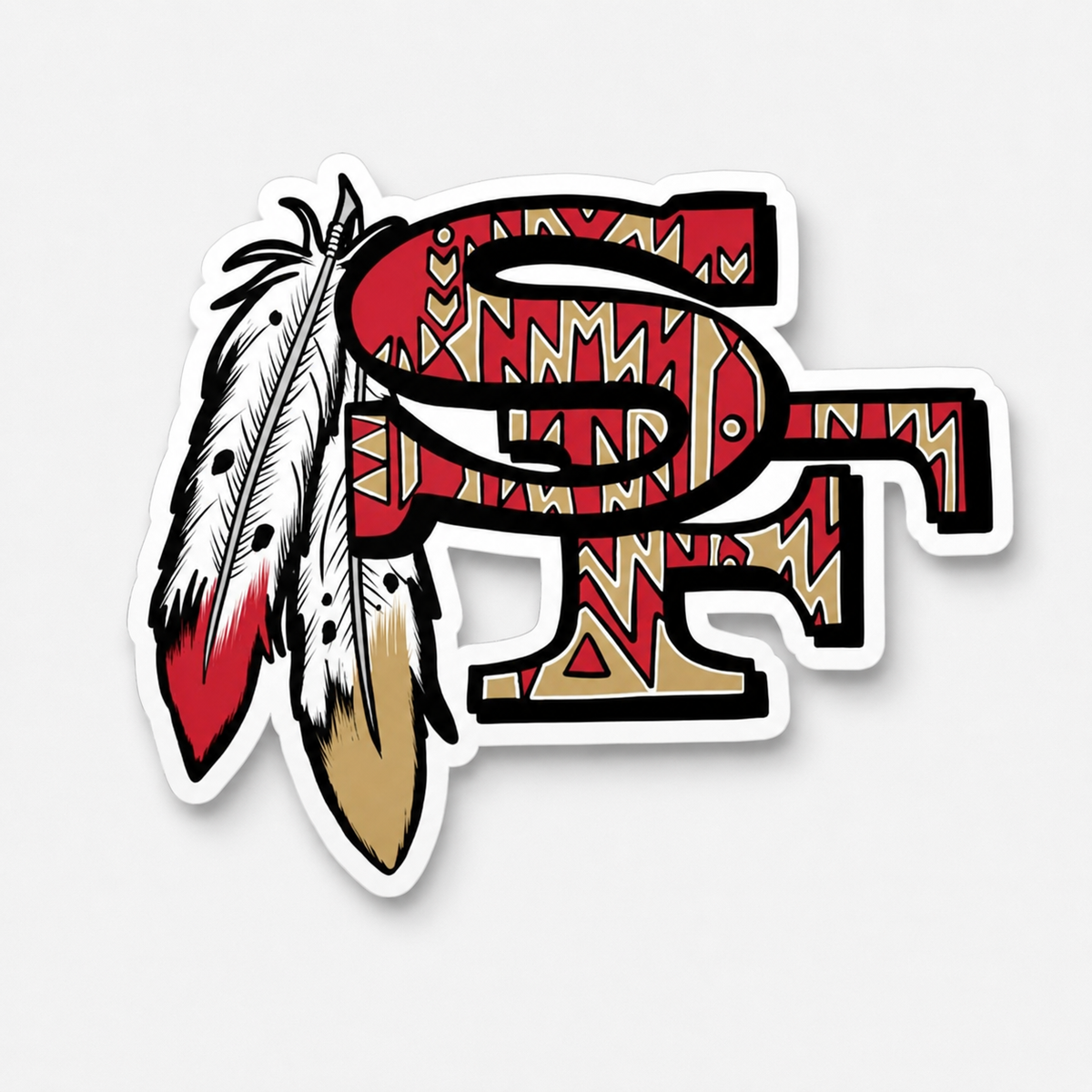 San Francisco football SF feather logo red and gold die-cut vinyl sticker