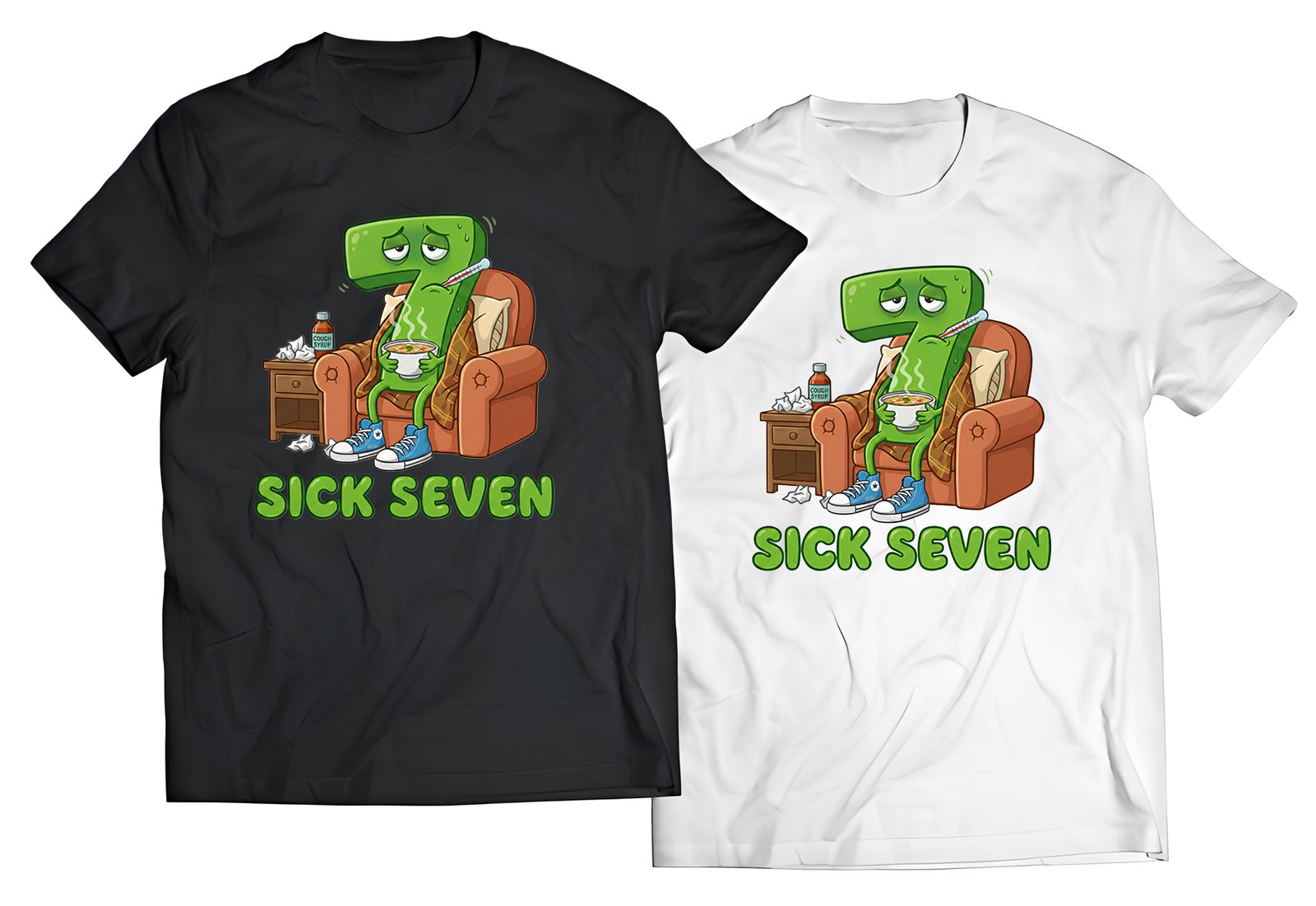 Sick Seven Shirt, Funny Number Tee, Cartoon Character Graphic T Shirt, Humorous Pun Top, Cute Quirky Illustration, Novelty Gift