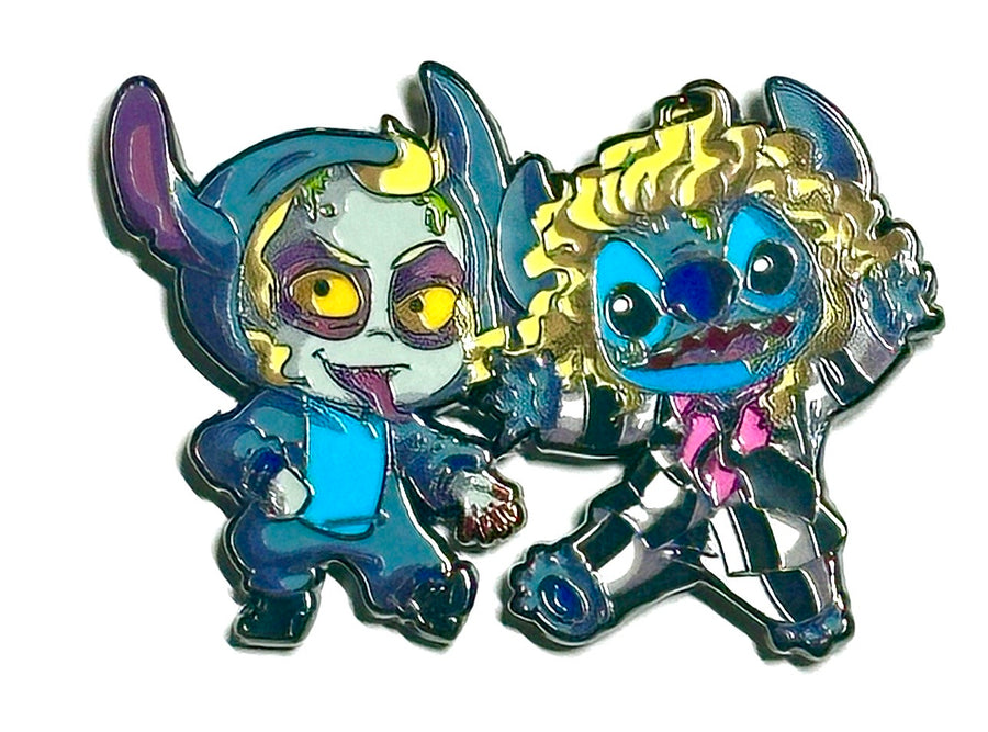 Blue alien spooky striped suit gothic duo enamel pin