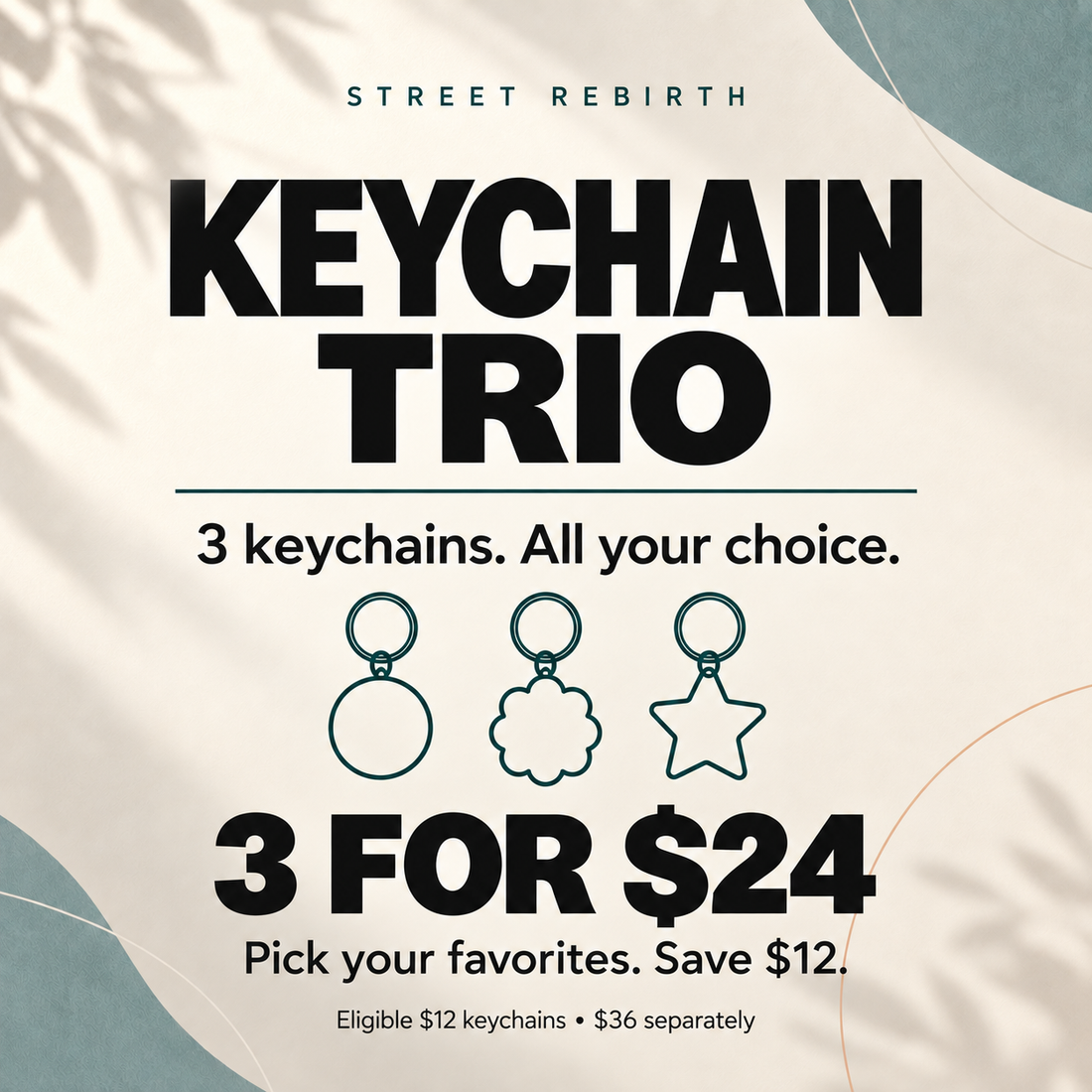 Keychain Trio: choose three eligible $12 keychains for $24 and save $12