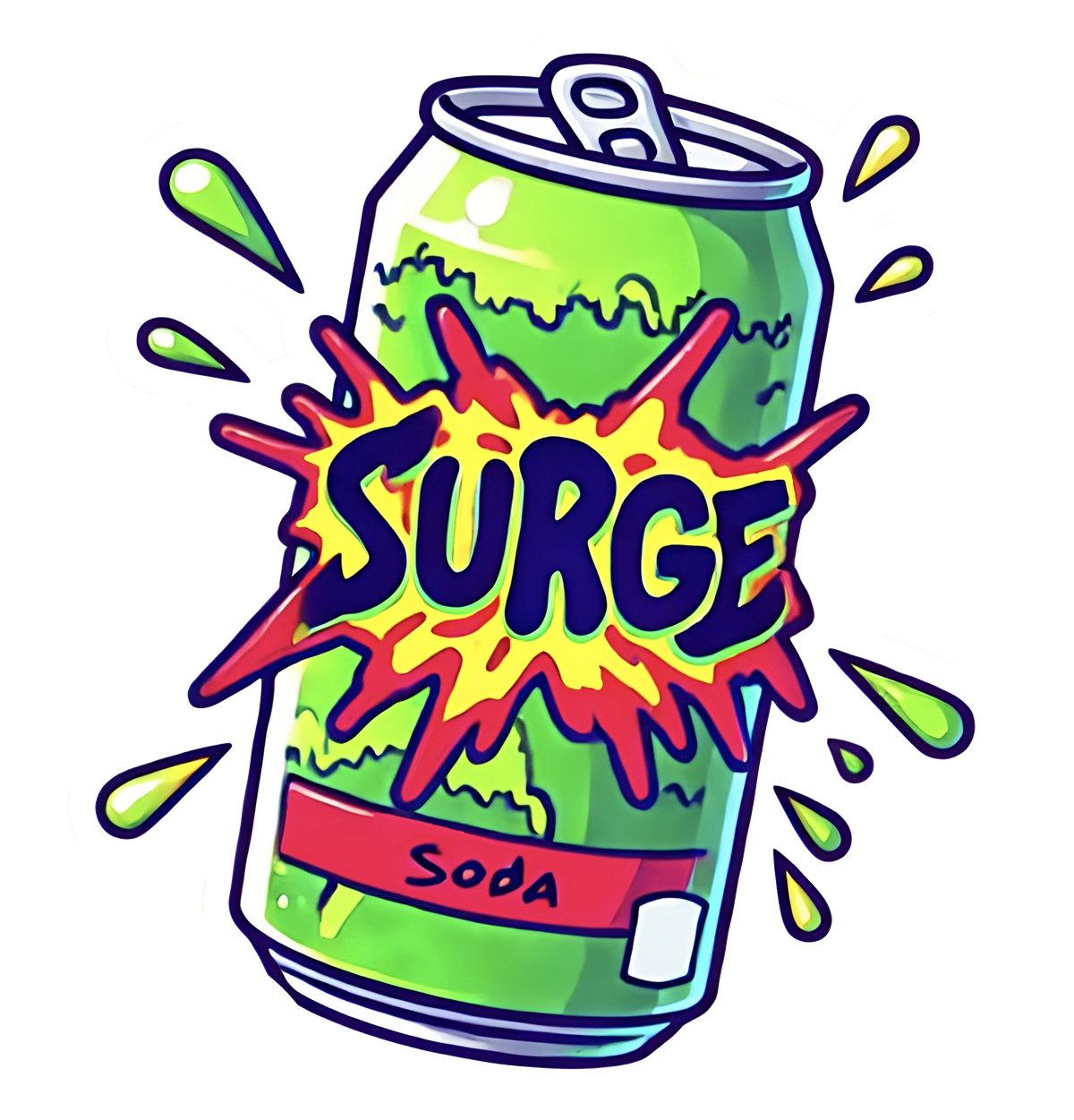 Surge Soda Can Sticker – Retro 90s Drink Sticker, Vintage Energy Drink Decal, Nostalgic Surge Pop Art Collectible