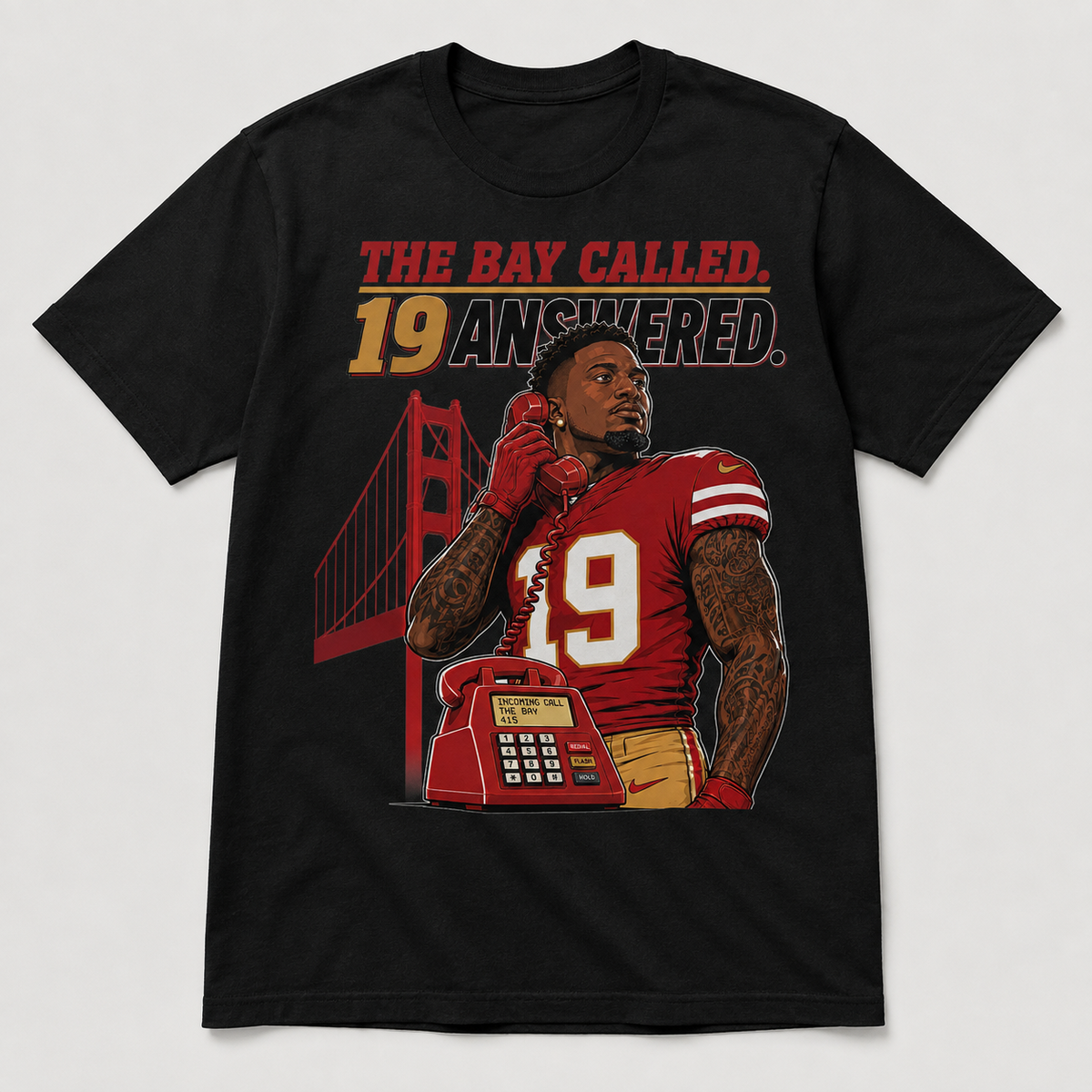 Deebo Samuel 19 San Francisco 49ers 415 Golden Gate Bay Called football graphic on black shirt