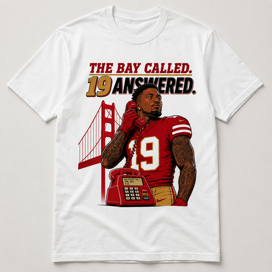 Deebo Samuel 19 San Francisco 49ers 415 Golden Gate Bay Called football graphic on white shirt