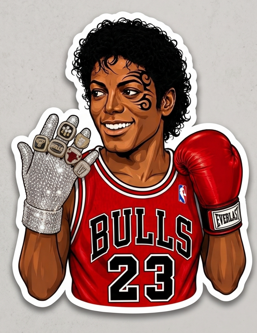 Triple Mike championship mashup 4 inch vinyl sticker with rings and boxing glove artwork