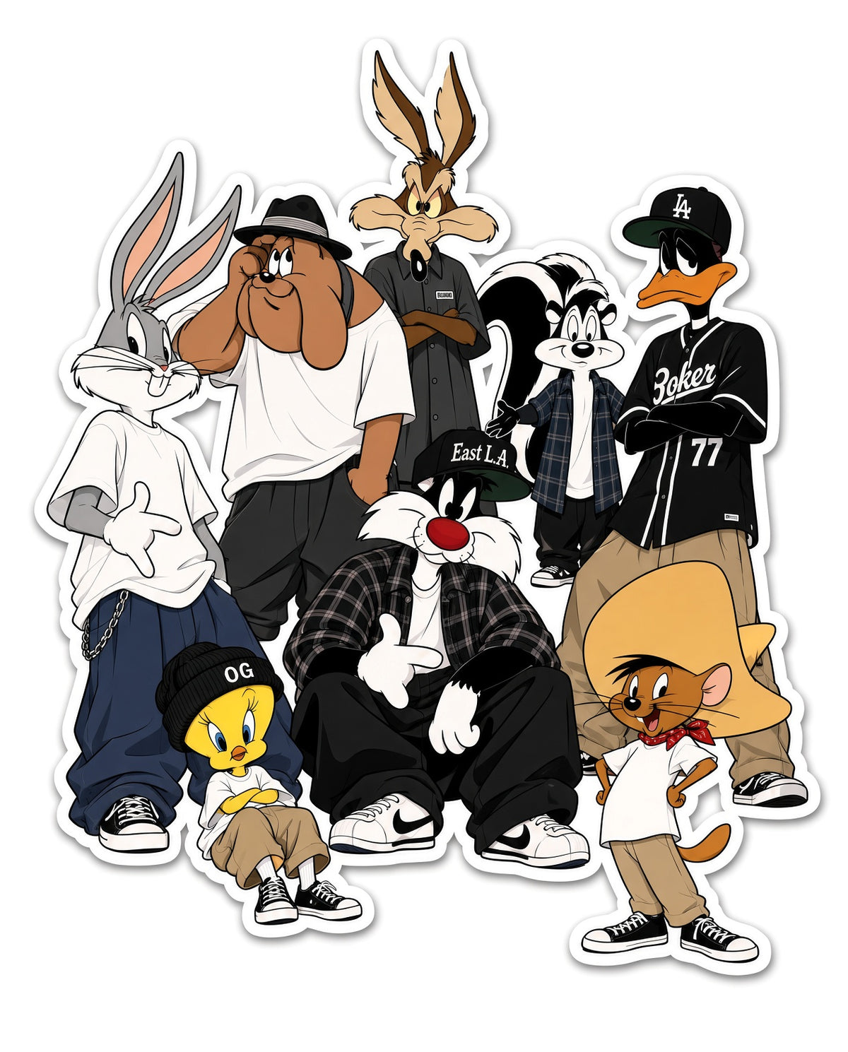 Retro West Coast street crew cartoon group matte vinyl sticker