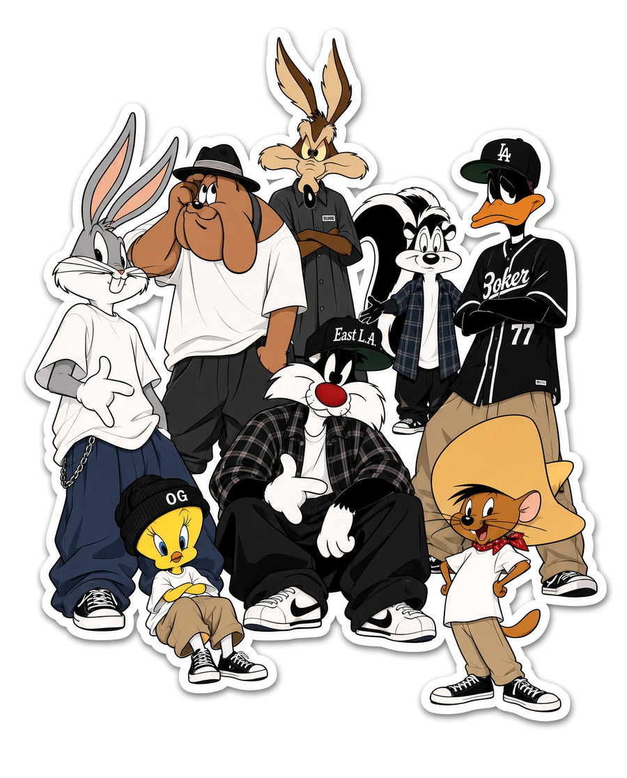 Retro West Coast street crew cartoon group matte vinyl sticker
