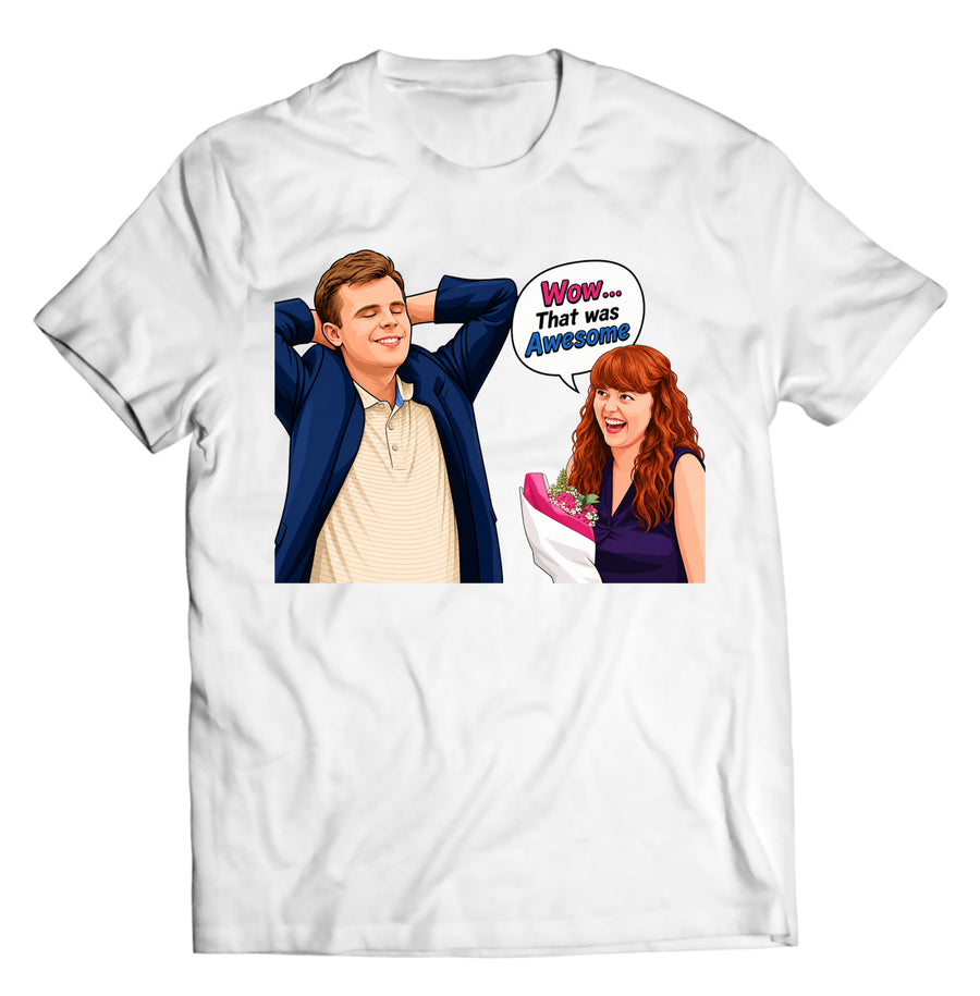 Unisex graphic T-shirt featuring an original romantic humorous illustration