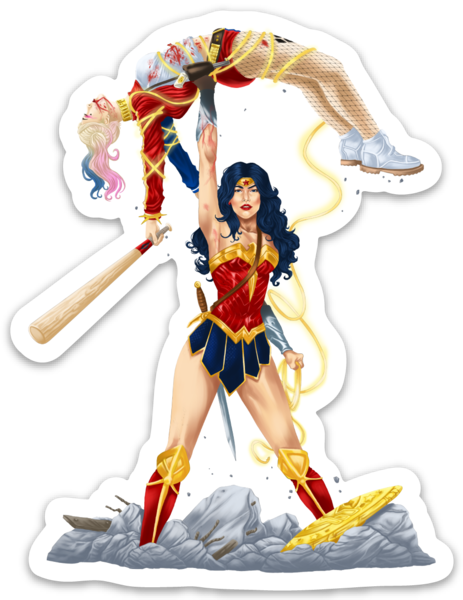 Wonder Woman Defeating Harley Quinn Vinyl Sticker – Strength vs. Chaos