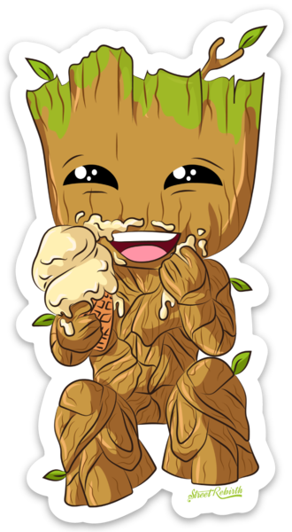 Waterproof vinyl sticker featuring an original food-themed humorous cute illustration