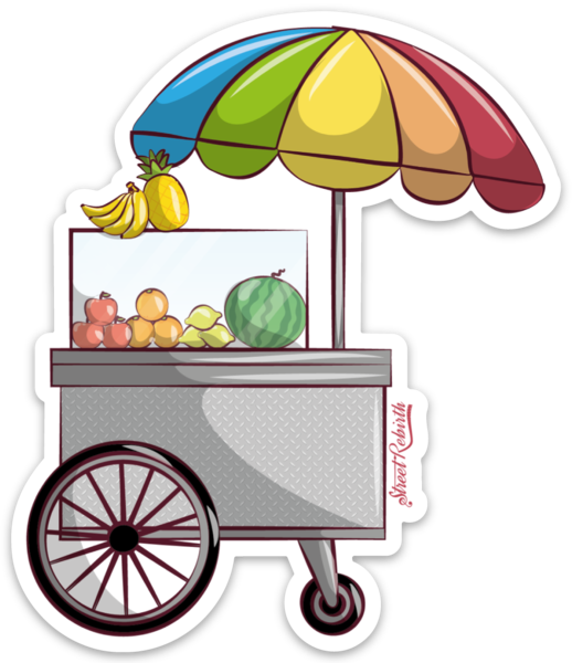 Fruit Stand Cart Sticker – One 4 Inch Water Proof Vinyl Sticker – For Hydro Flask, Skateboard, Laptop, Planner, Car, Collecting, Gifting