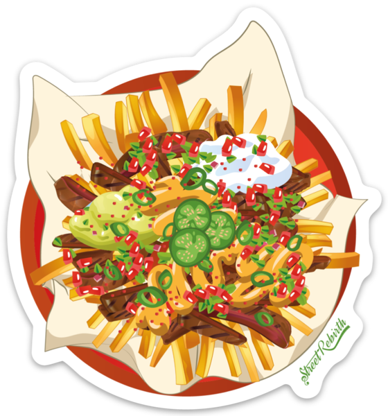 Waterproof vinyl sticker featuring an original food-themed humorous illustration