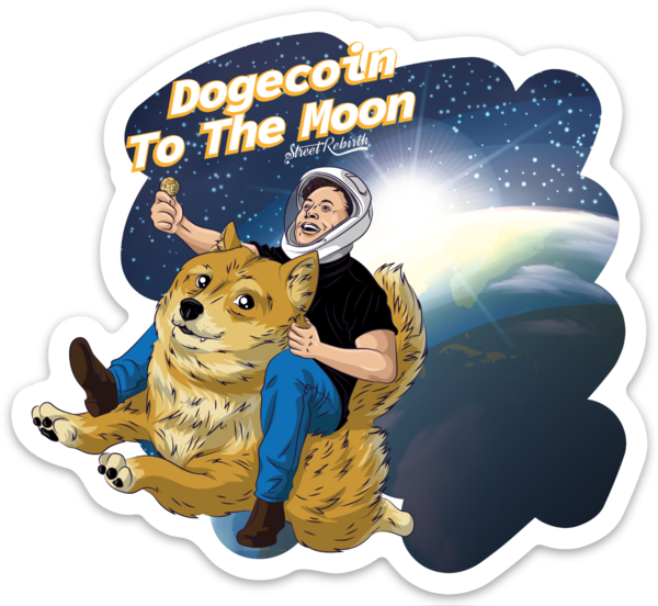 Doge Dogecoin To The Moon Sticker – One 4 Inch Water Proof Vinyl Sticker – For Hydro Flask, Skateboard, Laptop, Planner, Car, Collecting, Gifting