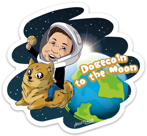 Doge Dogecoin To The Moon Sticker – One 4 Inch Water Proof Vinyl Sticker – For Hydro Flask, Skateboard, Laptop, Planner, Car, Collecting, Gifting