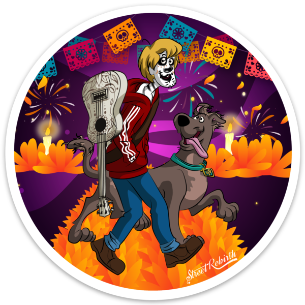 Waterproof vinyl sticker featuring an original humorous cartoon-style illustration