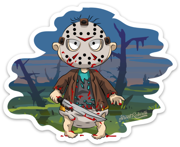 Waterproof vinyl sticker featuring an original spooky humorous retro illustration