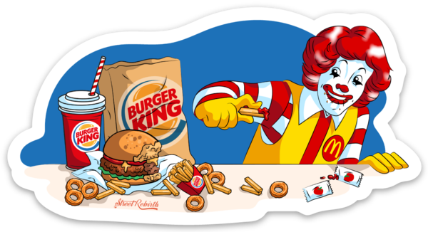 Waterproof vinyl sticker featuring an original food-themed humorous illustration