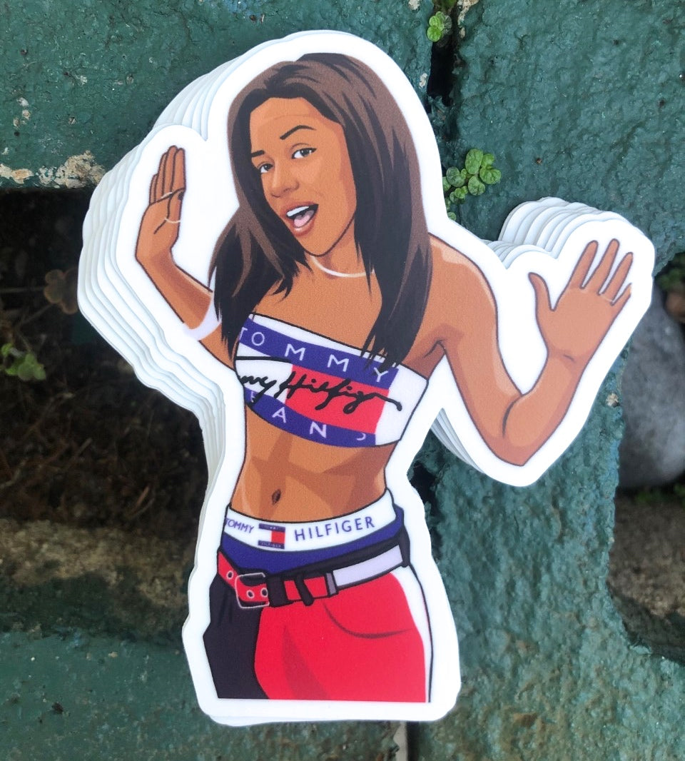 Aaliyah Posing in Her Tommy Hilfiger Outfit Vinyl Sticker – Queen of 90s Style