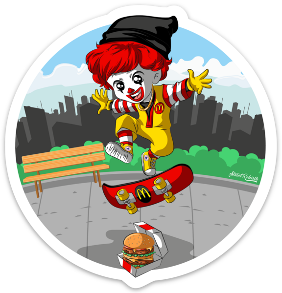 Waterproof vinyl sticker featuring an original skate culture food-themed humorous illustration
