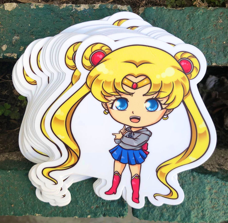 Kawaii cosmic magical girl in a streetwear hoodie, a 90s anime style sticker