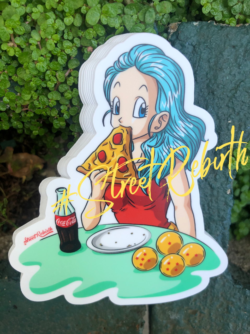 Bulma Eating Pizza Sticker – Anime Sticker - One 4 Inch Water Proof Vinyl Sticker – For Hydro Flask, Skateboard, Laptop, Planner, Car, Collecting, Gifting