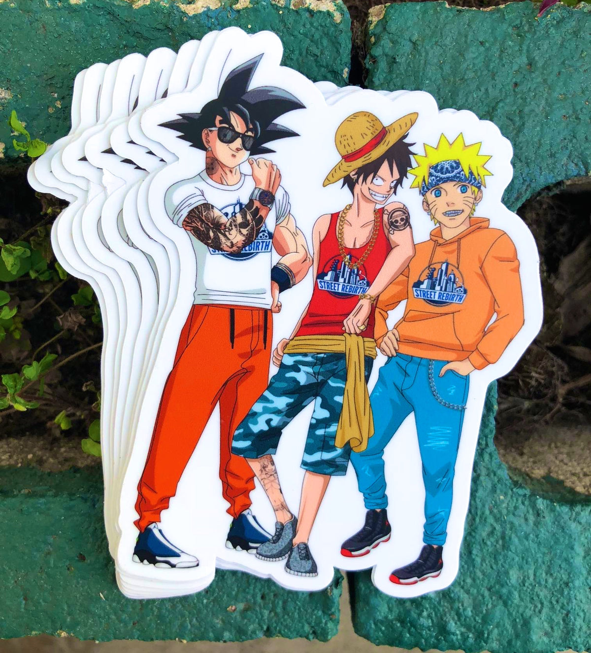 Goku Luffy Naurto Anime 3 Sticker – One 4 Inch Water Proof Vinyl Sticker – For Hydro Flask, Skateboard, Laptop, Planner, Car, Collecting, Gifting