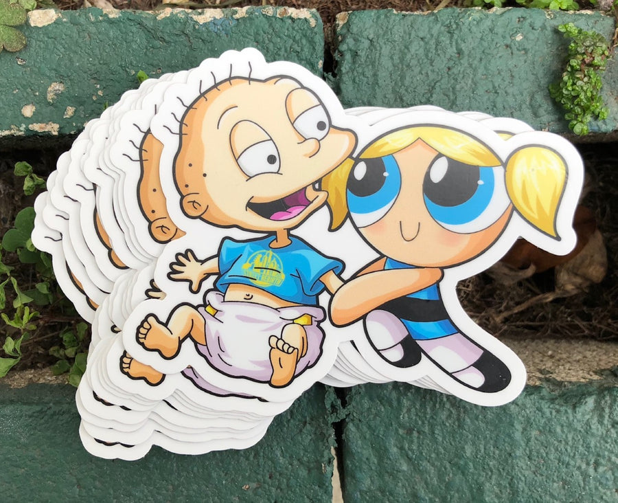 Waterproof vinyl sticker featuring an original humorous retro cartoon-style illustration
