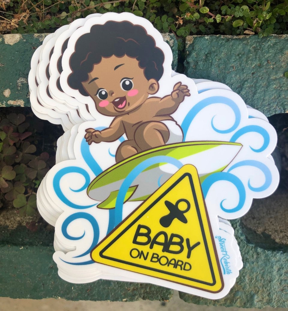 Baby On Board  Surfing Sticker – One 4 Inch Water Proof Vinyl Sticker – For Hydro Flask, Skateboard, Laptop, Planner, Car, Collecting, Gifting