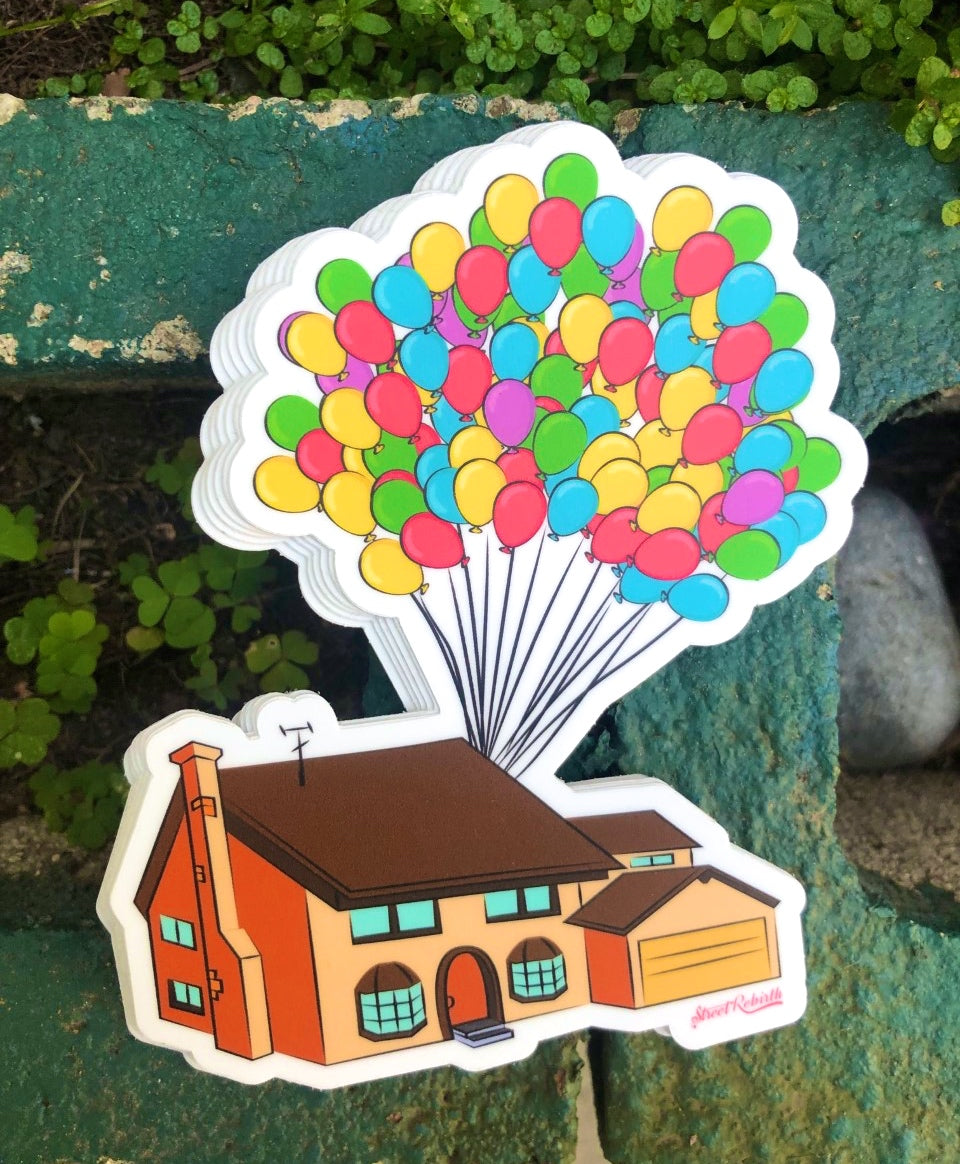 1 Balloon House Sticker – One 4 Inch Water Proof Vinyl Sticker – For Hydro Flask, Skateboard, Laptop, Planner, Car, Collecting, Gifting