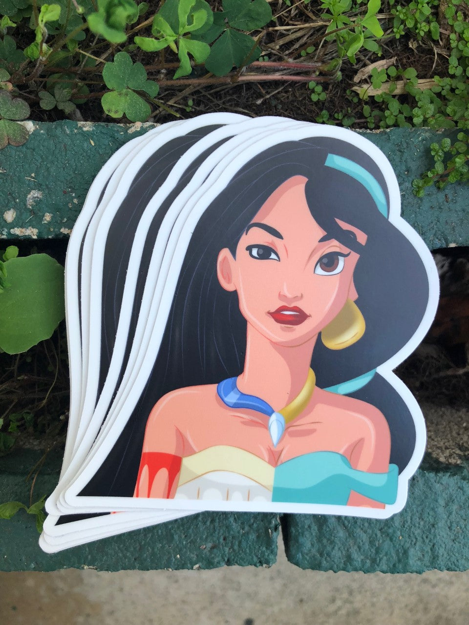 Unity in Elegance Sticker – Half-Face Design of Princess Jasmine and Mulan – One 4 Inch Water Proof Vinyl Sticker – For Hydro Flask, Skateboard, Laptop, Planner, Car, Collecting, Gifting