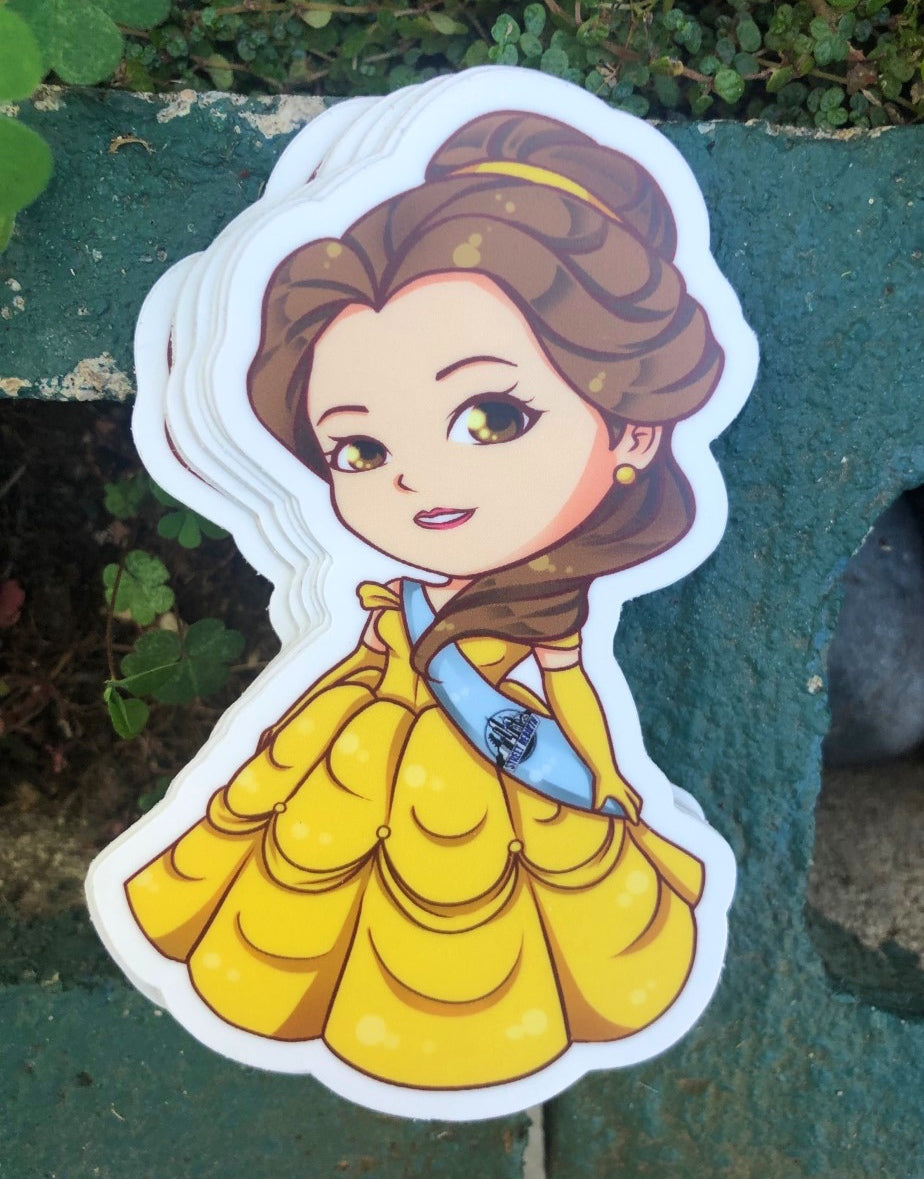 Chibi Belle Sticker – A Beauty in Every Detail – One 4 Inch Water Proof Vinyl Sticker – For Hydro Flask, Skateboard, Laptop, Planner, Car, Collecting, Gifting