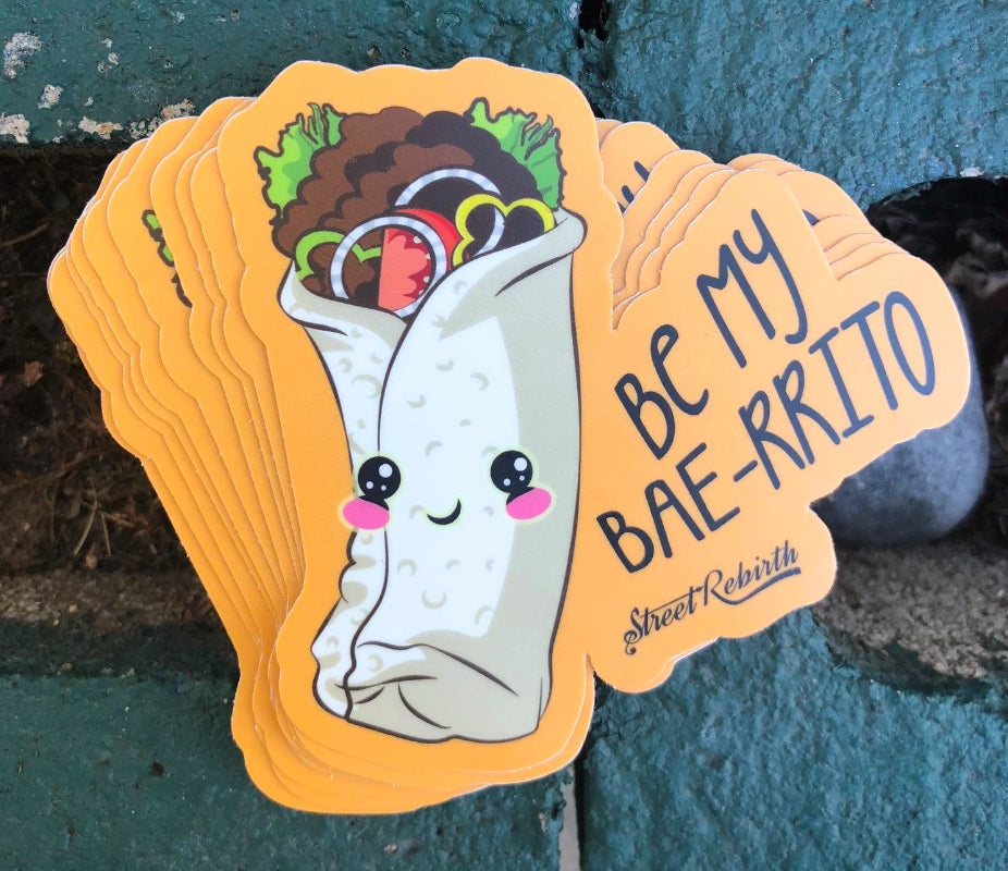 Be My Bae-rritto Sticker – Adorable Chibi Burrito Design – One 4 Inch Water Proof Vinyl Sticker – For Hydro Flask, Skateboard, Laptop, Planner, Car, Collecting, Gifting