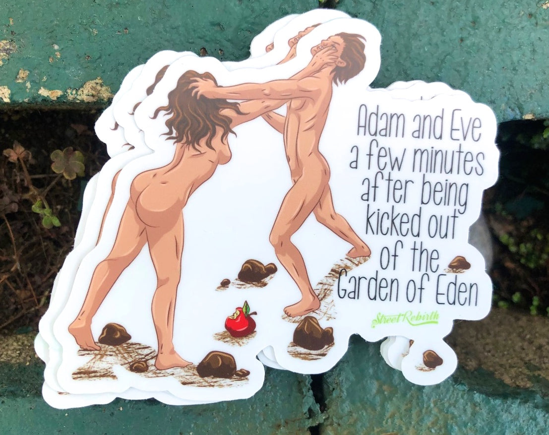 Adam and Eve Post-Garden Vinyl Sticker – Fight Scene Design