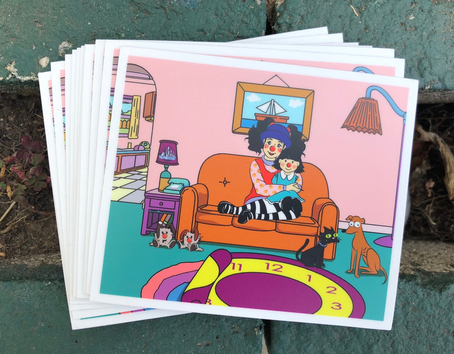 90s kids TV big comfy couch clown mashup sticker
