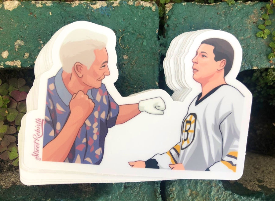 Funny golf sticker showing a 90s comedy movie fight scene on the course