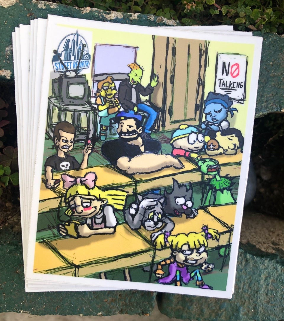 Bullies in Detention Vinyl Sticker – A Mischievous Mashup of Cartoon Chaos