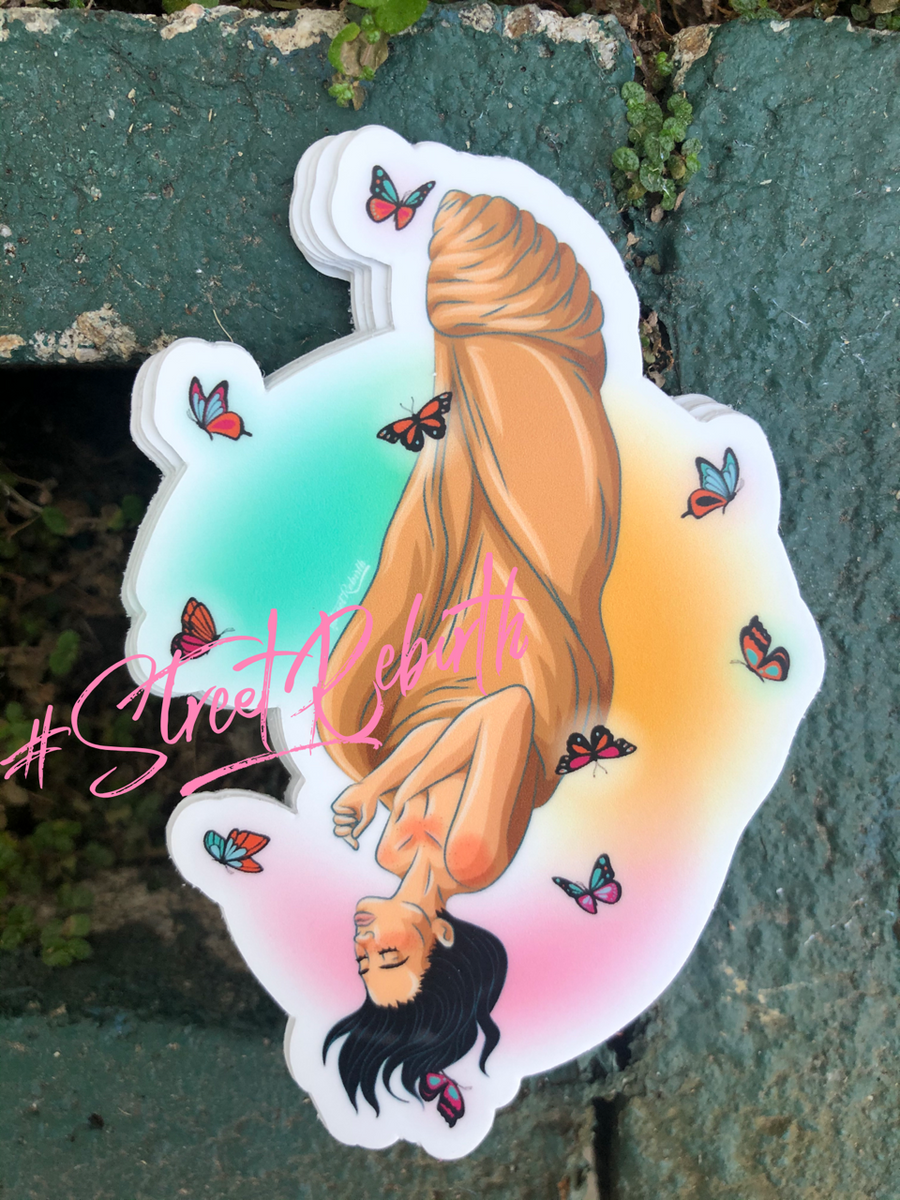Waterproof vinyl sticker featuring an original colorful illustration