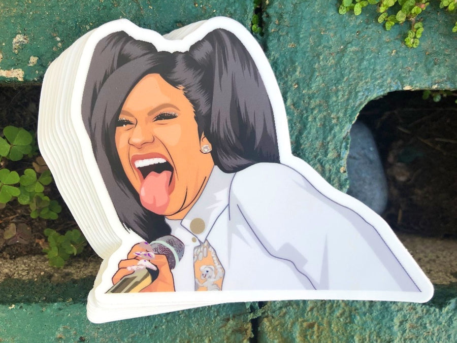 Female rap icon boss energy portrait sticker in bold flat color art
