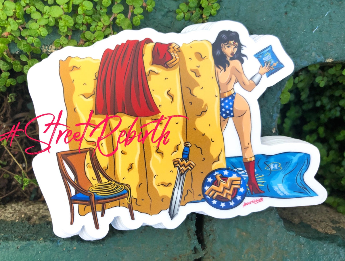 Wonder Woman Sun Chip Changing Panel Vinyl Sticker – A Playful Twist on Iconic Transformation